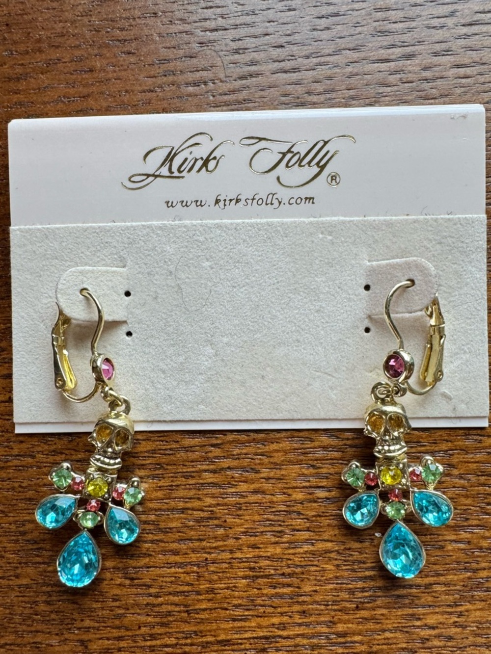 Kirks Folly Sugar Skull Multicolored Gold Dangle Earrings